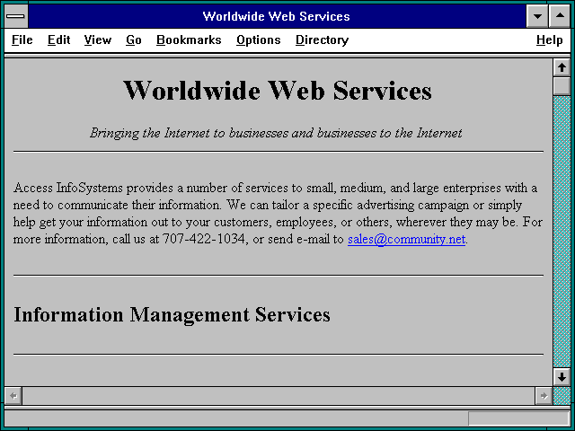 Screenshot of Worldwide Web Services