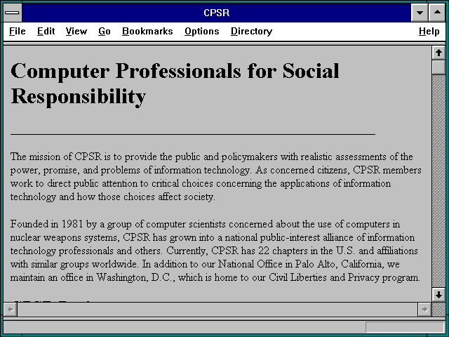 Screenshot of CPSR