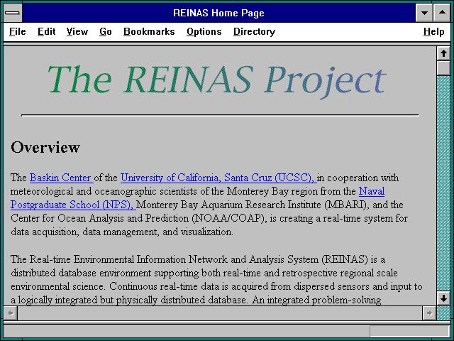 Screenshot of REINAS Home Page