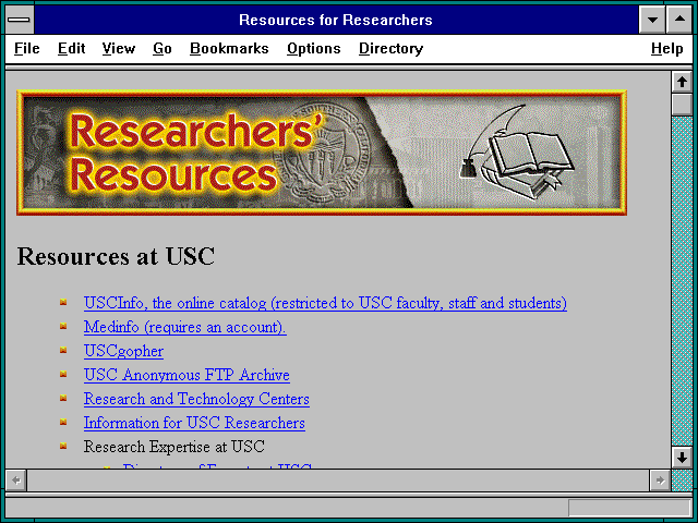 Screenshot of Resources for Researchers