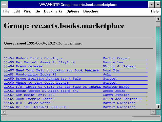 Screenshot of WWWNNTP Group: rec.arts.books.marketplace