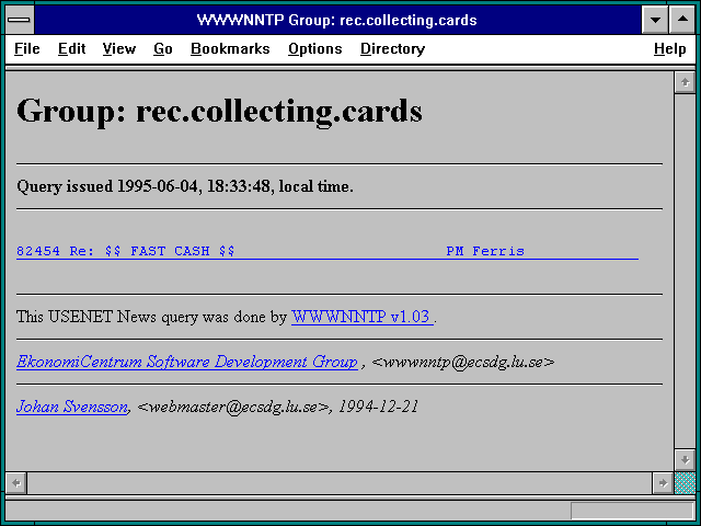 Screenshot of WWWNNTP Group: rec.collecting.cards