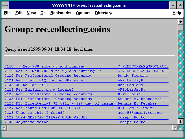 Screenshot of WWWNNTP Group: rec.collecting.coins