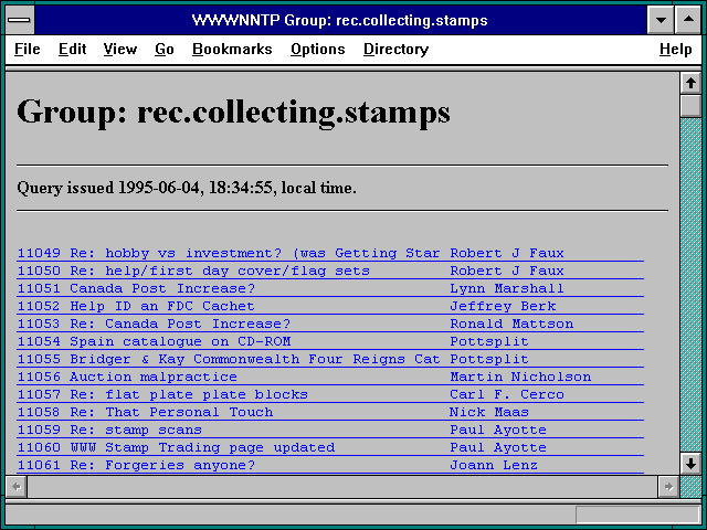 Screenshot of WWWNNTP Group: rec.collecting.stamps