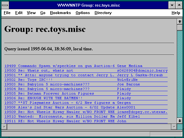 Screenshot of WWWNNTP Group: rec.toys.misc