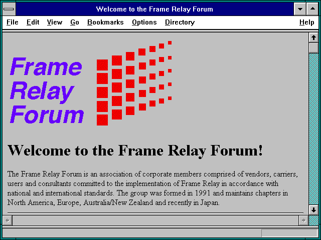 Screenshot of Welcome to the Frame Relay Forum