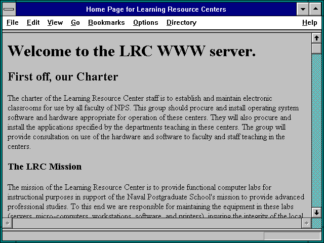 Screenshot of Home Page for Learning Resource Centers