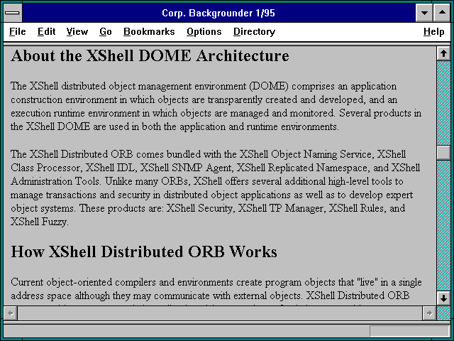 Screenshot of Corp. Backgrounder 1/95