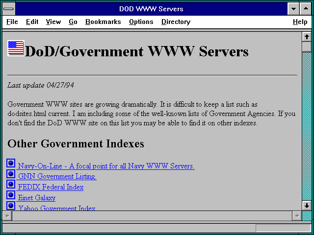 Screenshot of DOD WWW Servers