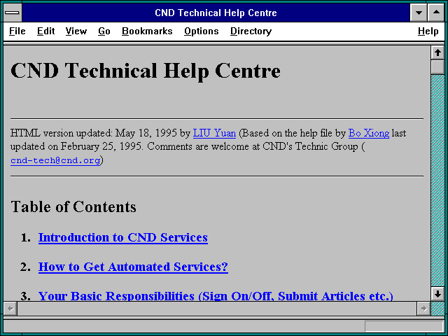 Screenshot of CND Technical Help Centre