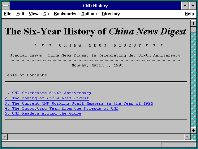 Screenshot of CND History