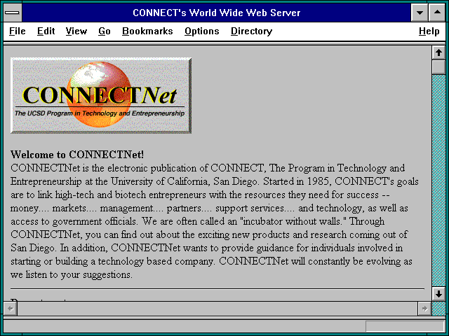Screenshot of CONNECT's World Wide Web Server