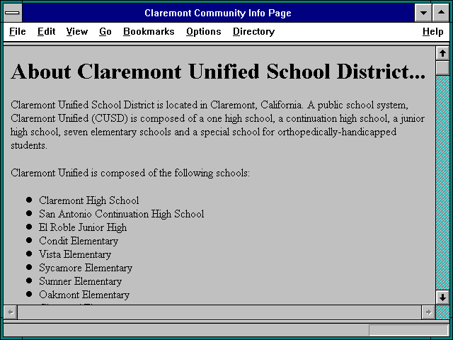 Screenshot of Claremont Community Info Page