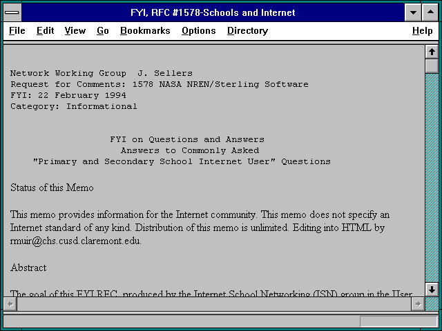 Screenshot of FYI RFC #1578-Schools and Internet