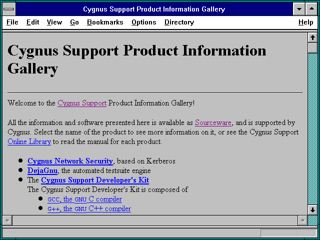 Screenshot of Cygnus Support Product Information Gallery