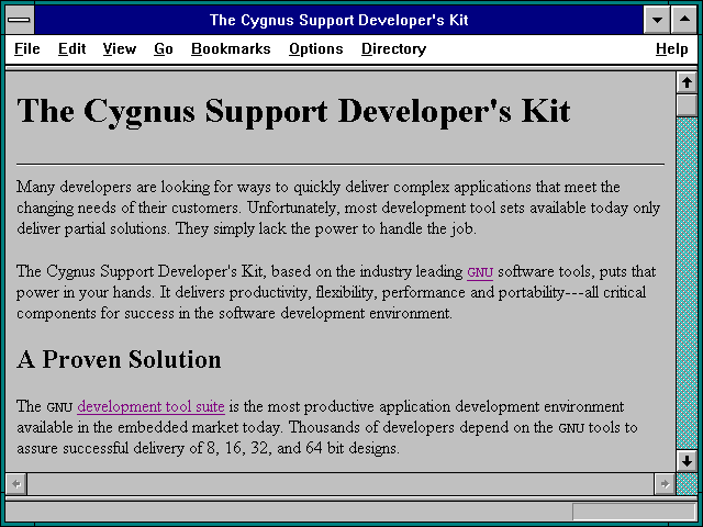 Screenshot of The Cygnus Support Developer's Kit