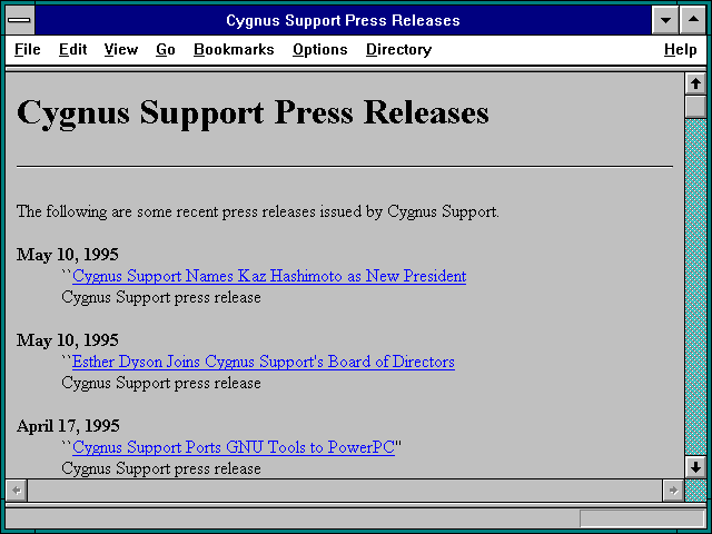 Screenshot of Cygnus Support Press Releases