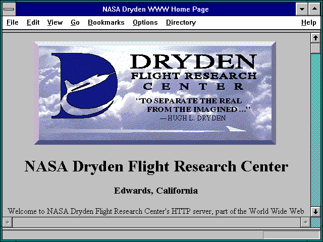 Screenshot of NASA Dryden Flight Research Center