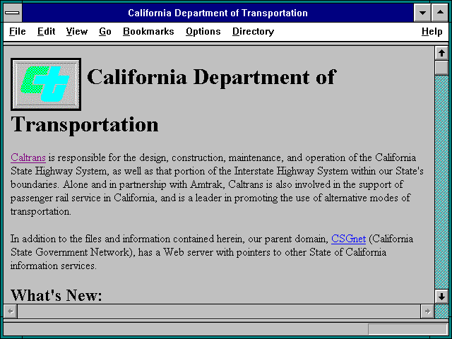 Screenshot of California Department of Transportation