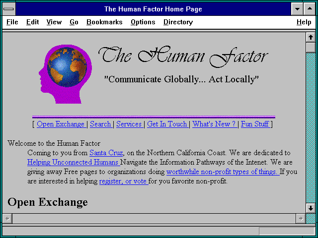 Screenshot of The Human Factor Home Page