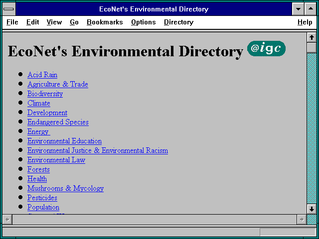 Screenshot of EcoNet's Environmental Directory