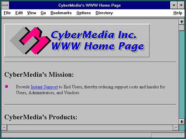 Screenshot of CyberMedia's WWW Home Page