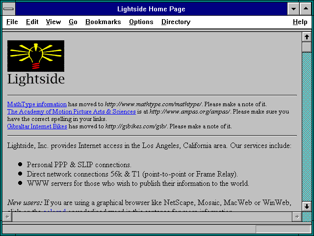 Screenshot of Lightside Home Page