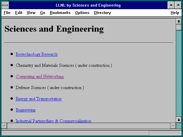 Screenshot of LLNL by Sciences and Engineering