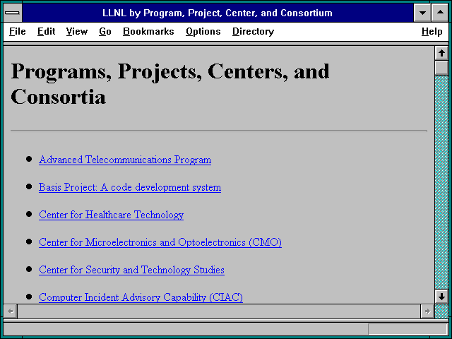 Screenshot of LLNL by Program Project Center and Consortium