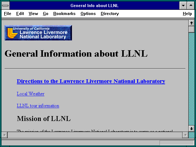 Screenshot of General Info about LLNL