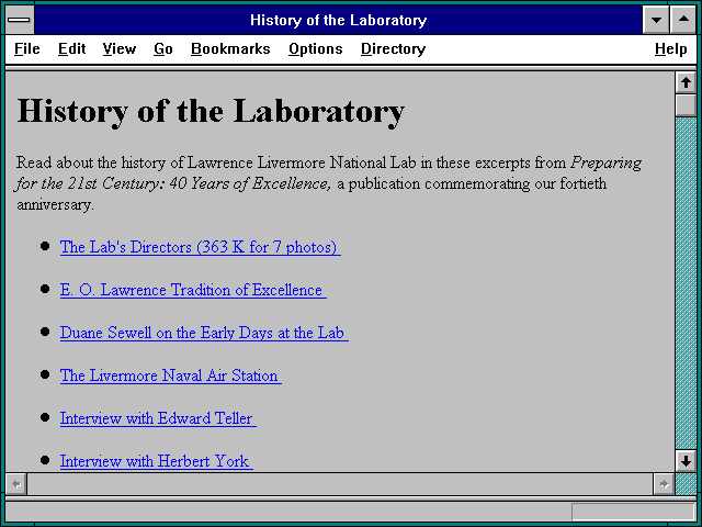 Screenshot of History of the Laboratory
