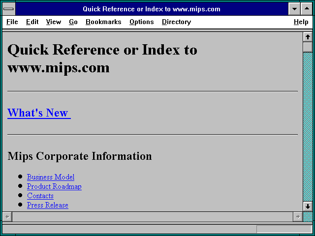 Screenshot of Quick Reference or Index to www.mips.com