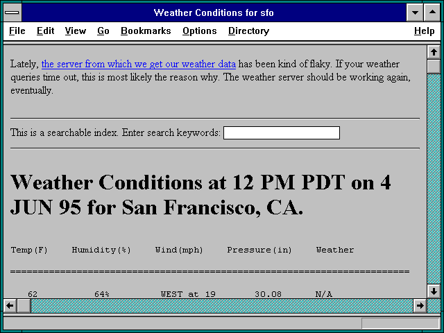 Screenshot of Weather Conditions for sfo