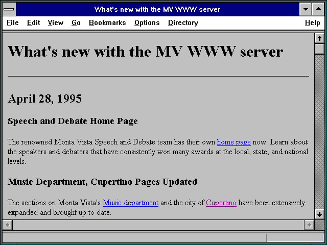 Screenshot of What's new with the MV WWW server