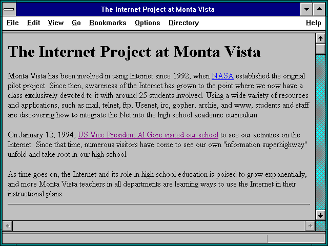 Screenshot of The Internet Project at Monta Vista