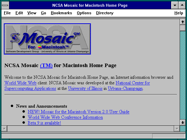 Screenshot of NCSA Mosaic for Macintosh Home Page