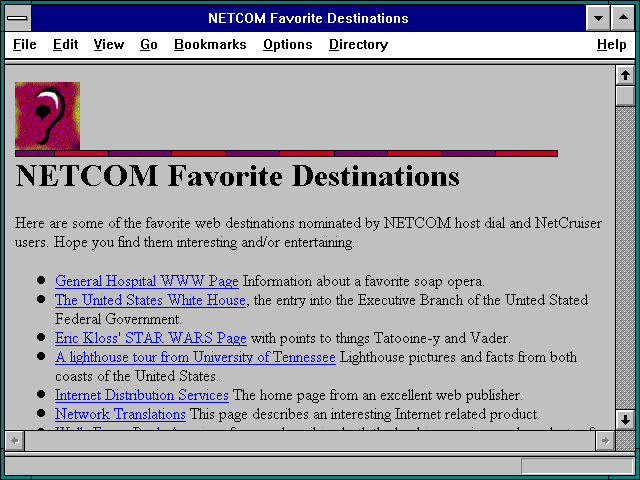 Screenshot of NETCOM Favorite Destinations