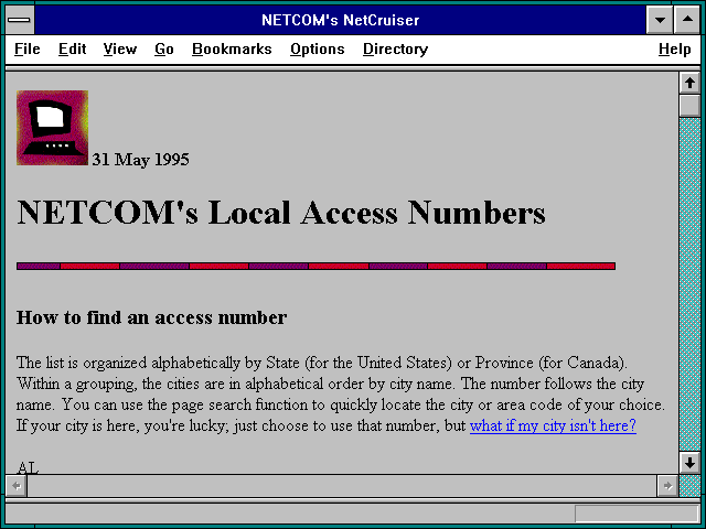 Screenshot of NETCOM's NetCruiser