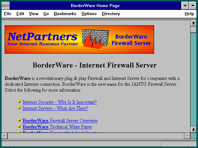 Screenshot of BorderWare Home Page