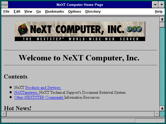 Screenshot of NeXT Computer's WWW server
