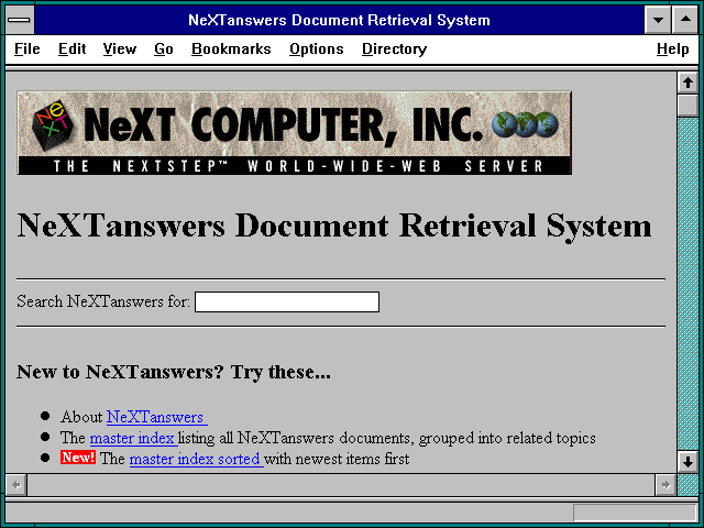 Screenshot of NeXTanswers Document Retrieval System
