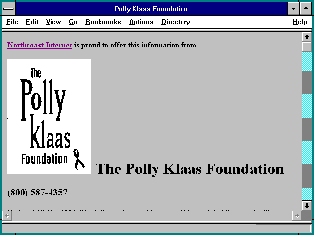 Screenshot of Polly Klaas Foundation