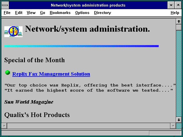 Screenshot of Network/system administration products