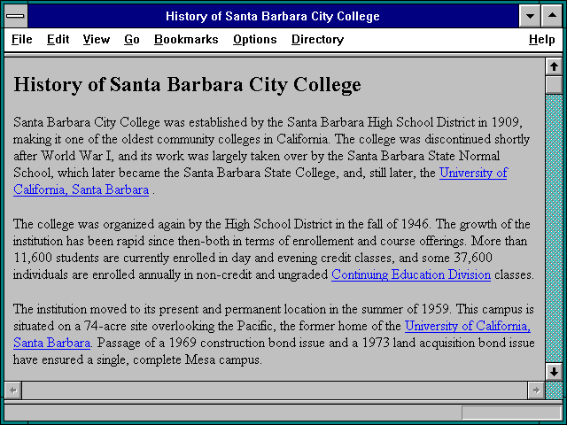 Screenshot of History of Santa Barbara City College
