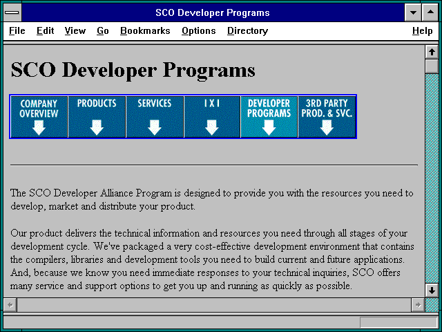 Screenshot of SCO Developer Programs