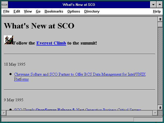 Screenshot of What's New at SCO