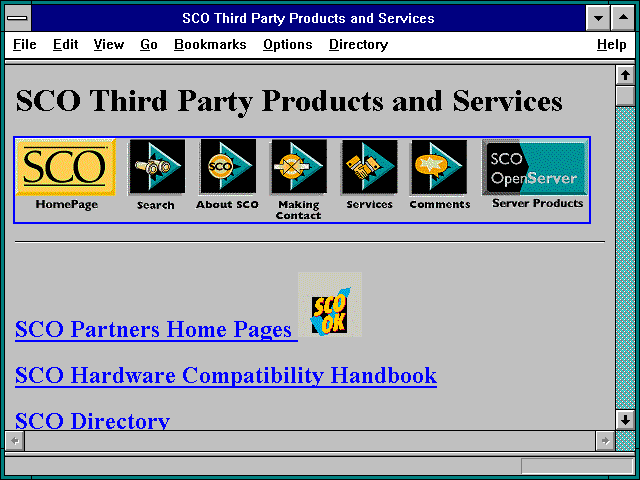Screenshot of SCO Third Party Products and Services