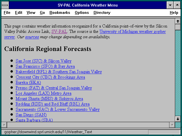 Screenshot of SV-PAL California Weather Menu