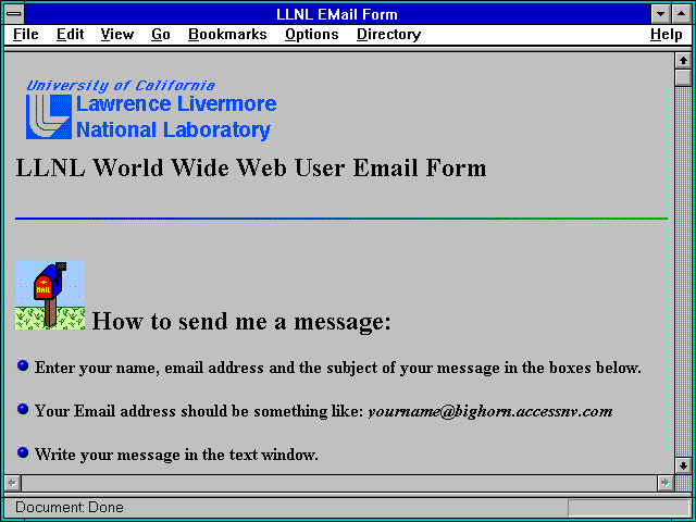 Screenshot of LLNL EMail Form