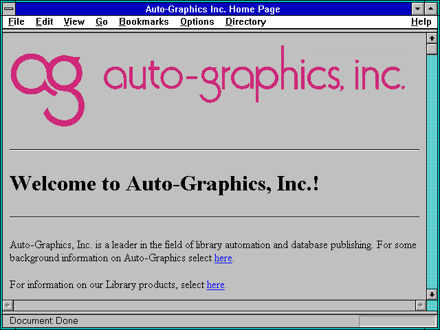 Screenshot of Auto-Graphics Inc. Home Page